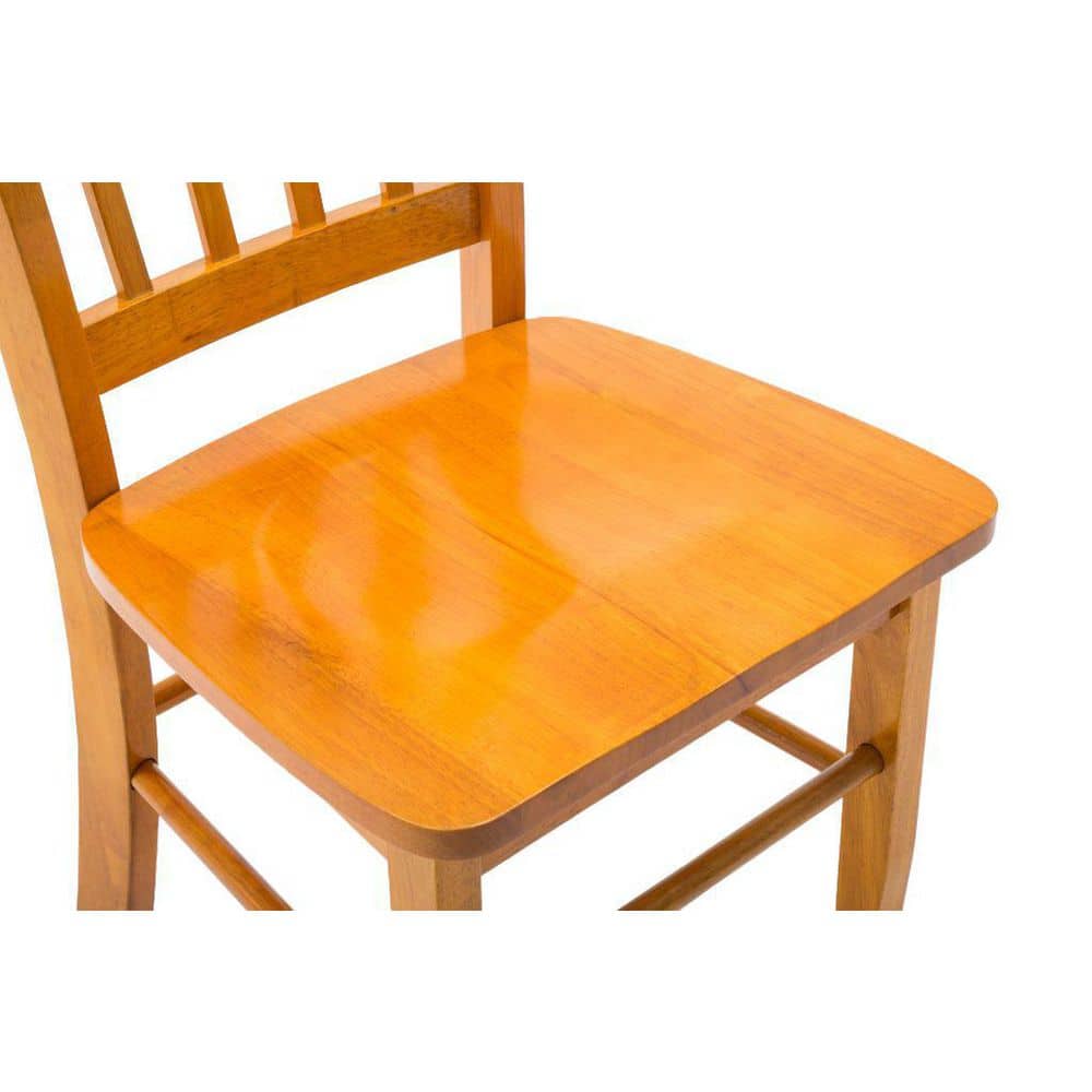 Oak High Back Slat Wood Dining Chairs, Set of 2