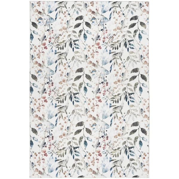 Nourison Washables Ivory Multicolor 4 ft. x 6 ft. Botanical Traditional Area Rug