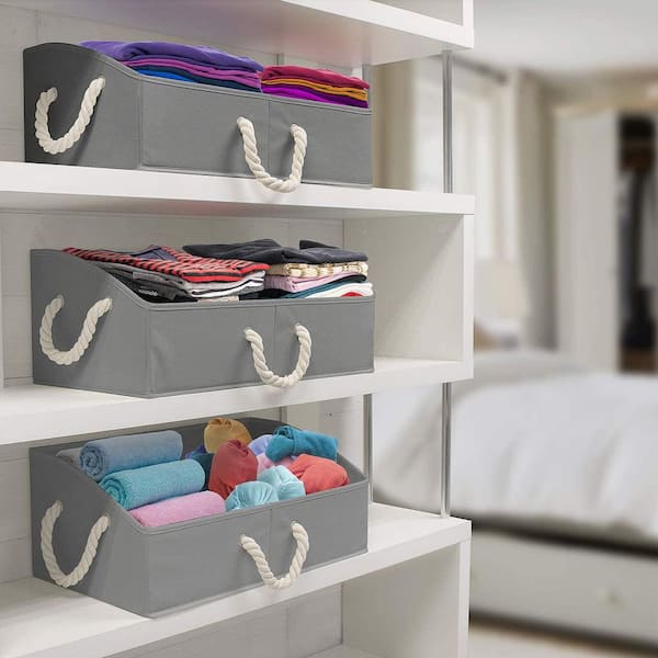StorageWorks Storage Baskets for Shelves, Rectangular Closet Organizers  with Handles, Foldable Closet Storage Baskets for Utility Room, 3-Pack, Gray