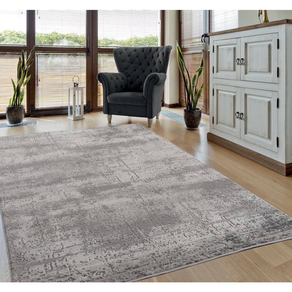 Gray Abstract Synthetic Stain-Resistant Rectangular Area Rug