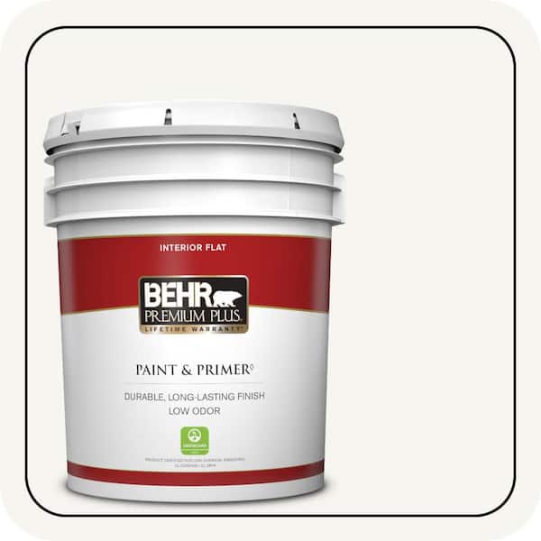 BEHR PREMIUM PLUS 5 gal. Designer Collection #DC-001 Whipped Cream Flat Low Odor Interior Paint & Primer
