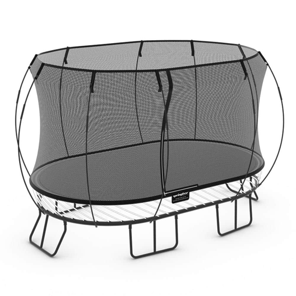 Springfree 8' x 13' Black Oval Springless Trampoline with Enclosure