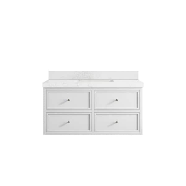 Willow Collections Roswell Floating 42 in. Single Sink Freestanding White Bath Vanity with Empira White Qt. Top Unassembled