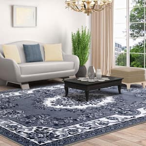 Seraphina Black/White 4 ft. x 6 ft. Traditional Floral Non-Slip Area Rug