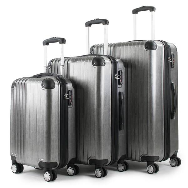 American Green Travel Melrose Silver 3-Piece Polycarbonate Expandable Spinner Luggage with TSA Lock and Corner Guards