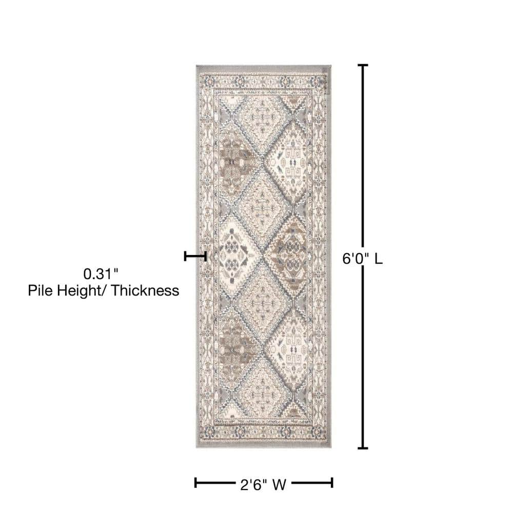Gray Synthetic Reversible Stain-Resistant Runner Rug 2'6" x 6'