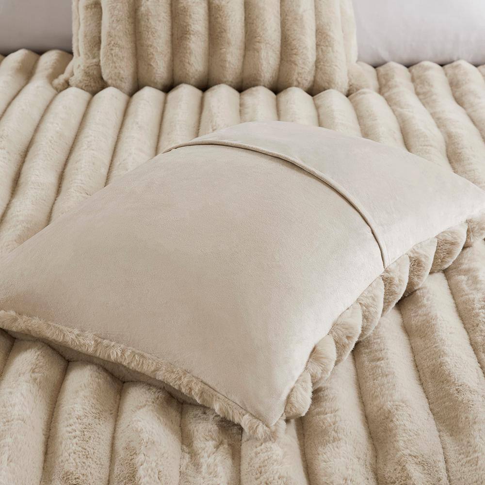 Taupe Full Faux Fur Reversible Comforter Set
