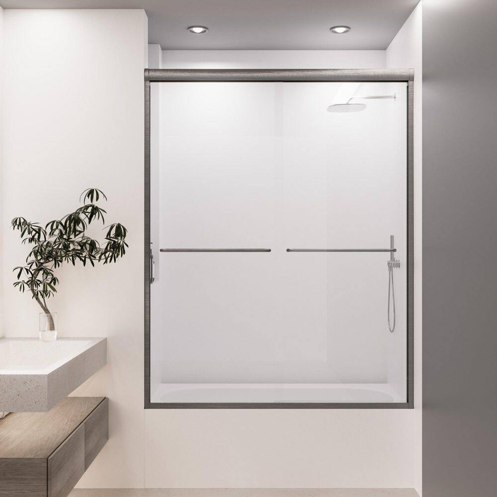 60 in. W x 62 in. H Double Sliding Framed Tub Door in Brushed Nickel with SGCC 1/4 in. Tempered Clear Glass price history on PriceWatchPro