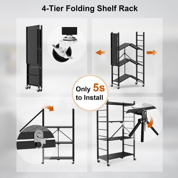 TAZPI 4-Tier Collapsible Storage Shelves Folding Pantry Shelves