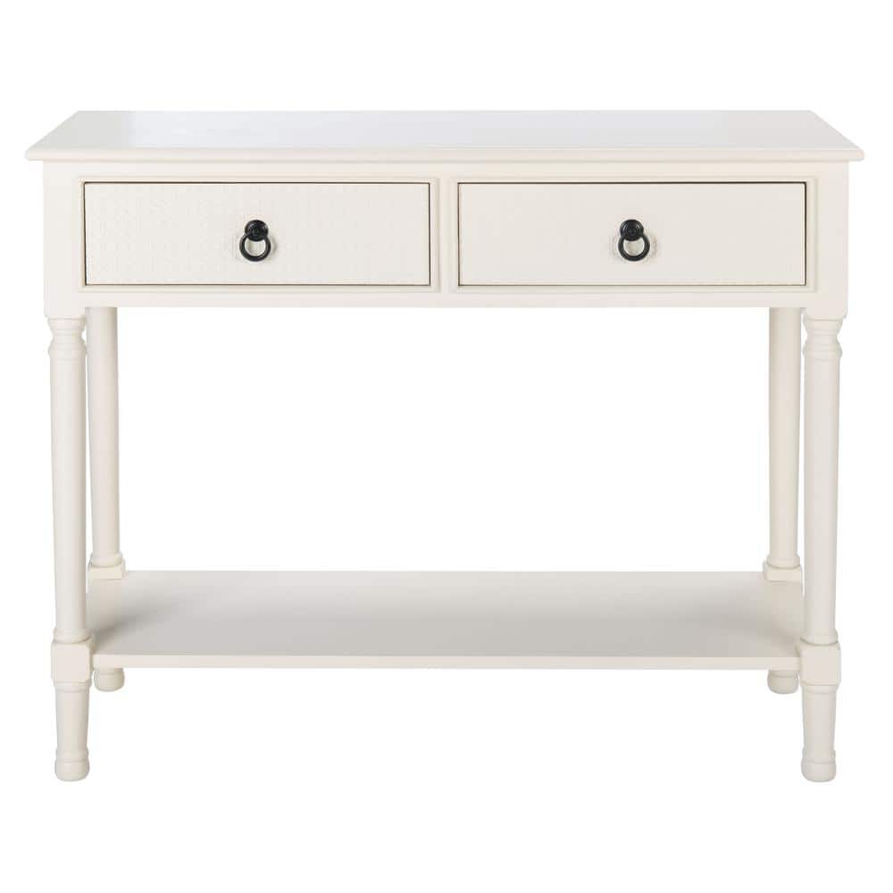 Haines Modern White 2-Drawer Console Table with Carved Details