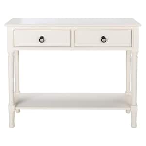 Haines 13 in. White Rectangle Wood Console Table with Drawer
