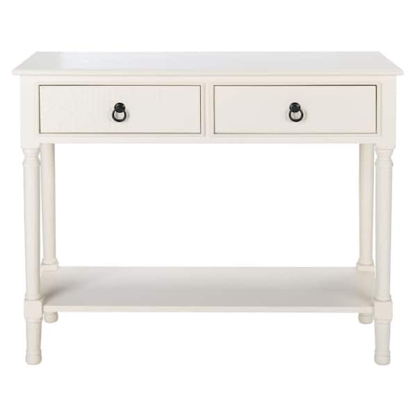 SAFAVIEH Haines 13 in. White Rectangle Wood Console Table with Drawer