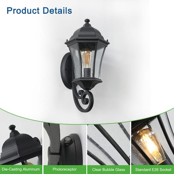 Black 1-Light Outdoor Hardwired Wall Lantern Sconce Outdoor Black 1-Light Outdoor Hardwired Wall Lantern Sconce Outdoor