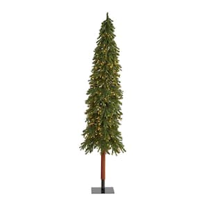 8 ft. Grand Alpine Artificial Christmas Tree with 500 Clear Lights and 1051 Bendable Branches on Natural Trunk