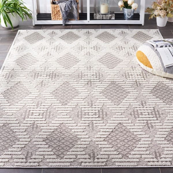 Global 9 ft. x 12 ft. Gray/Ivory High-Low Diamond Modern Area Rug