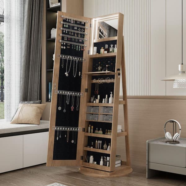 ドレッサー・鏡台 STAND JEWELRY DRESSER MIRROR 360° Rotating Standing Swivel Jewelry Armoire Organizer w/ Full