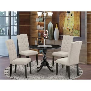5-Piece Wire Brushed Black Finish Solid Wood Top Dining table with 4 Chairs with Drop Leaf Lattice Back