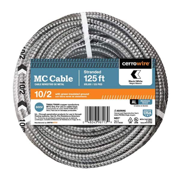 Cerrowire 125 ft. 10/2 Stranded Copper MC (Metal Clad) Aluminum Armor Cable 61113802D The