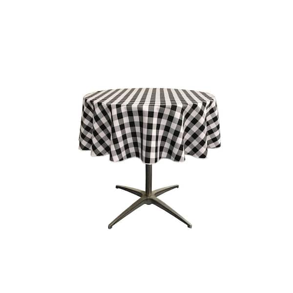 LA Linen "58 in. White and Black Polyester Gingham Checkered Round Tablecloth"