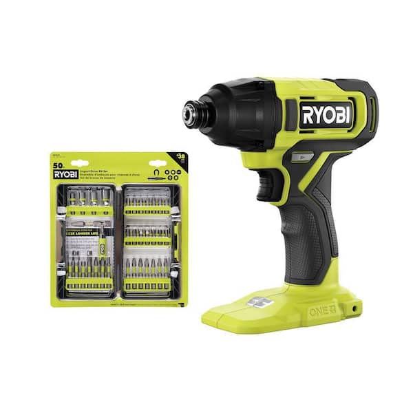 RYOBI ONE+ 18V Cordless 1/4 in. Impact Driver (Tool Only) with 50-Piece Impact Driving Set
