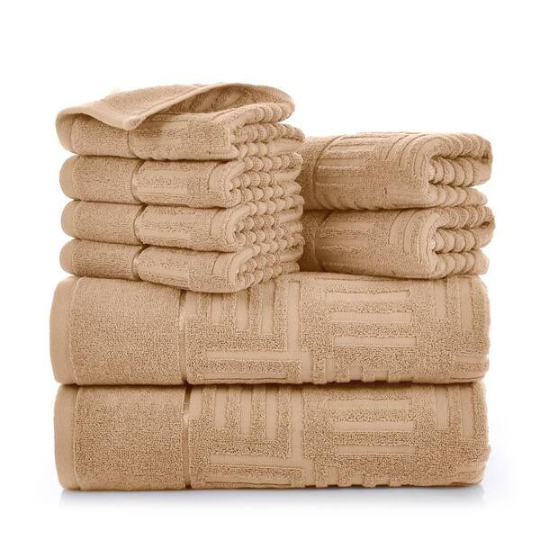 8 Piece Camel Jacquard Cotton Bath Towels Set
