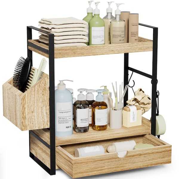 Wudkey Wood Countertop Organizer with Drawer and Baskets