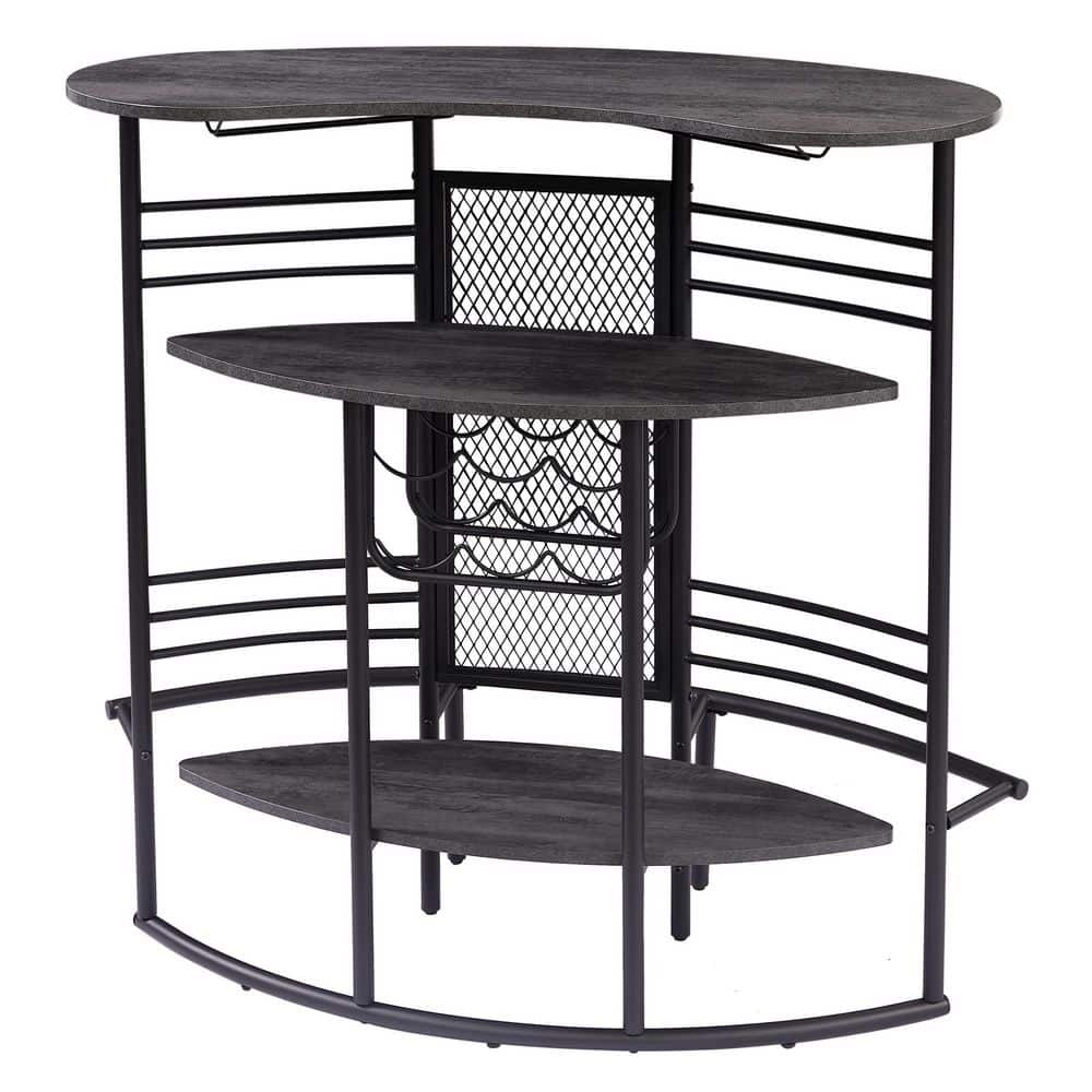 VECELO Home Bar Unit, Oval Bar Table with Wood Counter Top and Wine Rack Storage, Wine Bakers