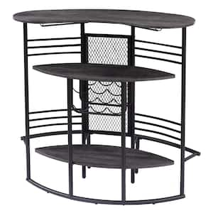 Home Bar Unit, Oval Bar Table with Wood Counter Top and Wine Rack Storage, Wine Bakers Rack for Dining Room, Gray