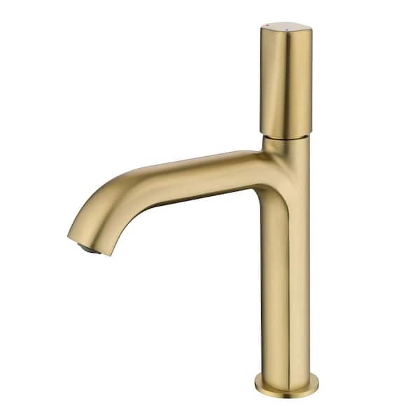 4 in. Centerset Single Knob Handle High Arc Bathroom Faucet in Brushed Gold