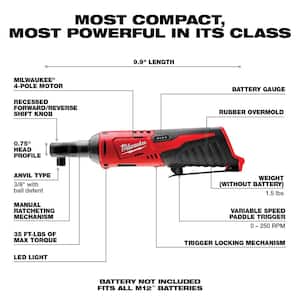 M12 12V Lithium-Ion Cordless 3/8 in. Ratchet and 3/8 in. Right Angle Impact Wrench