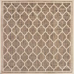 Trebol Moroccan Trellis Textured Weave Brown/Beige 8 ft. x 8 ft. Indoor/Outdoor Area Rug