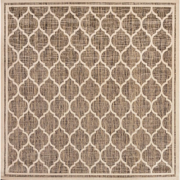 Trebol Moroccan Trellis Textured Weave Brown/Beige 8 ft. x 8 ft. Indoor/Outdoor Area Rug