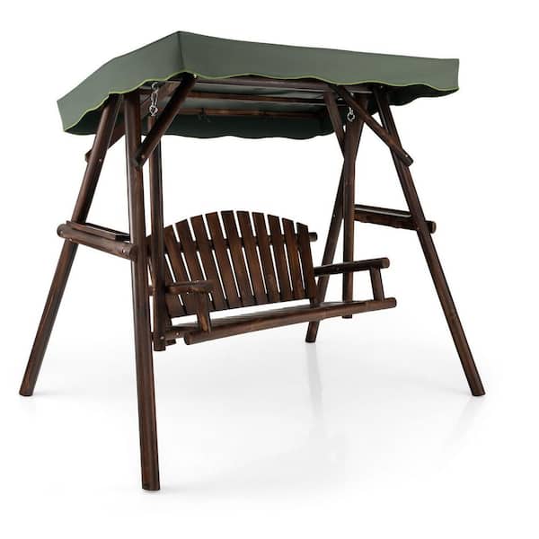 2-Person Fir Wood Patio Swing with an Adjustable Canopy