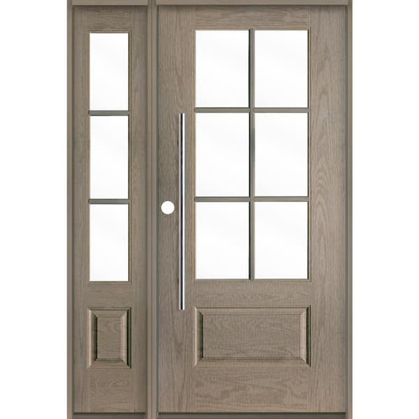 Krosswood Doors Faux Pivot 50 in. x 80 in. 6-Lite Right-Hand/Inswing Clear Glass Oiled Leather Stain Fiberglass Prehung Front Door w/LSL