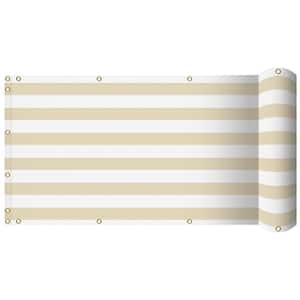 3 ft. x 50 ft. Beige White Stripes Balcony Privacy Fence Screen with UV Blockage for Balcony Porch Patio Deck Yard