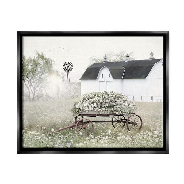 The Stupell Home Decor Collection Vintage Flower Wagon Rural Country Barn Design By Lori Deiter Floater Frame Architecture Art Print 31 in. x 25 in.