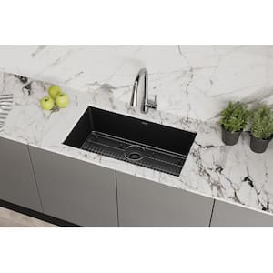 Quartz Classic  33in. Undermount 1 Bowl  Black Granite/Quartz Composite Sink w/ Accessories