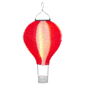 Solar Red/Pink Cloth Hot Air Balloon with Flame LED Lights