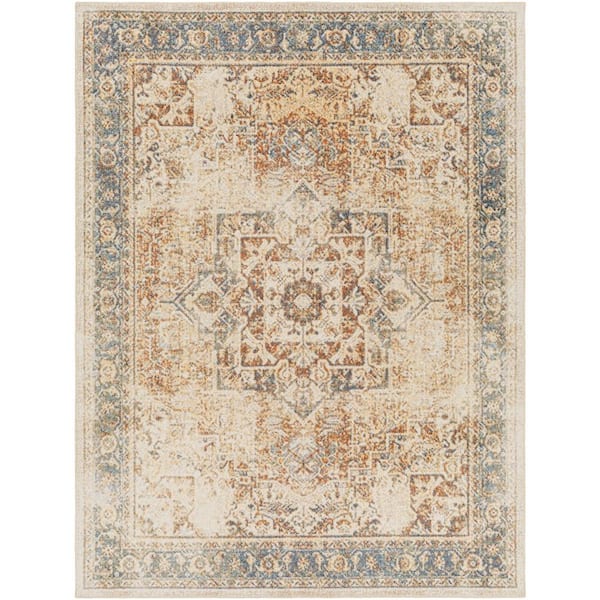 Lillian Sky Blue/Brown 9 ft. x 12 ft. Medallion Machine-Washable Indoor Area Rug