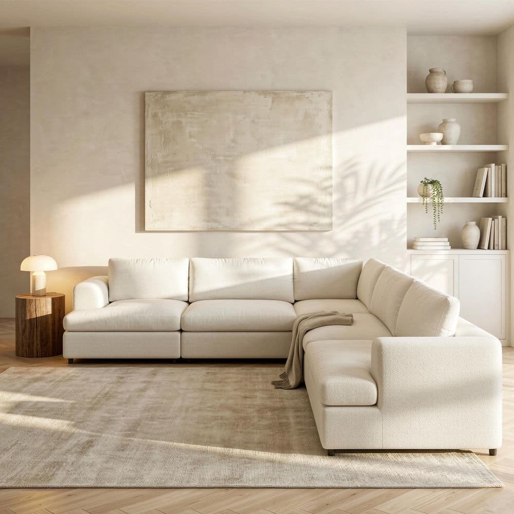 118 in. Flared Arm 5-Piece Boucle Fabric Modular Sectional Sofa Oversized V-shaped Couch with Washable Covers in Beige