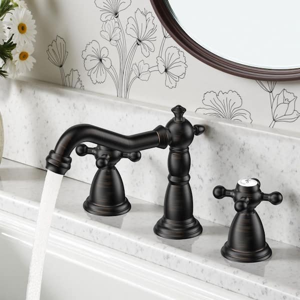 8 in. Widespread Double Handle Bathroom Faucet with Drain Kit Included in Oil Rubbed Bronze