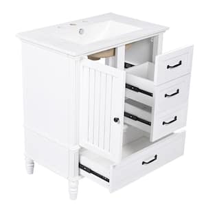 30 in. Single Sink Freestanding White Bath Vanity with White Ceramic Top Unassembled with A Door, 3 Drawers