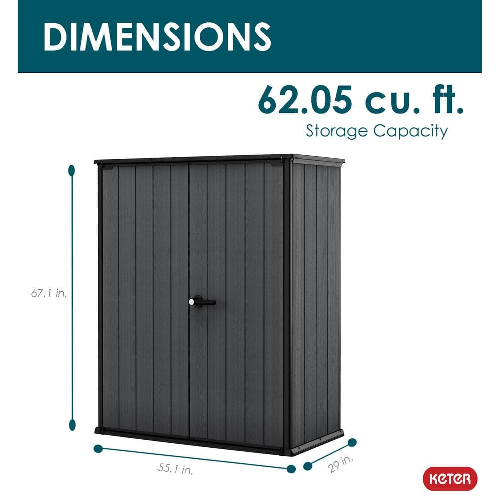 Gray Resin Vertical Outdoor Storage Shed with Double Doors