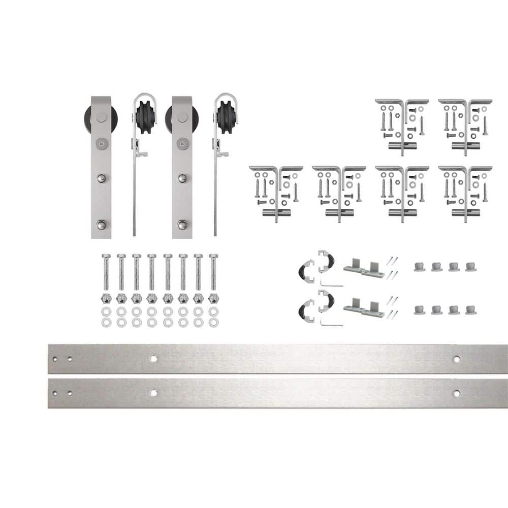 8 ft. /96 in. Brushed Nickel Ceiling Mount Double Track Bypass Sliding Barn Door Track and Hardware Kit for Double Doors price history on PriceWatchPro