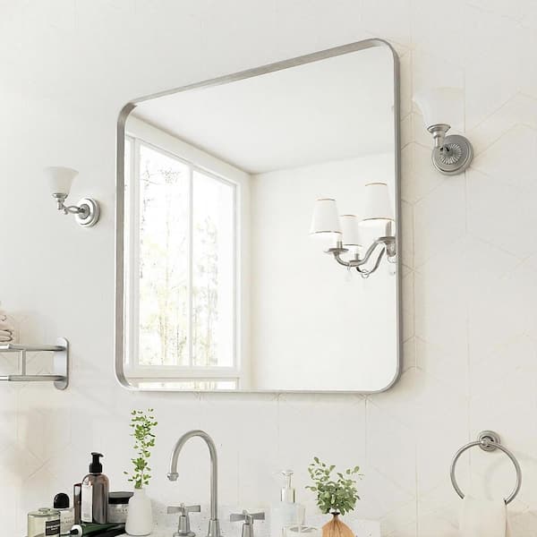 36 in. W x 36 in. H Rectangular Aluminum Framed Wall Bathroom Vanity Mirror in Silver