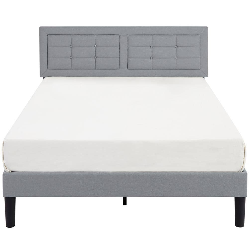 VECELO Upholstered Bed Light Gray Wood And Metal Frame Full Platform ...