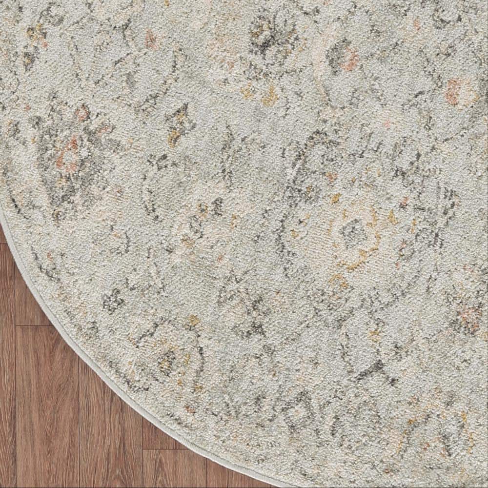 Mint Green Round Synthetic Floral Area Rug 7'10"