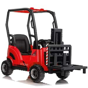 12V Kids Ride on Forklift Car with Tent, Remote Control, Liftable Fork and Pallet, Low-Power Alarm, 2 Speeds, Red