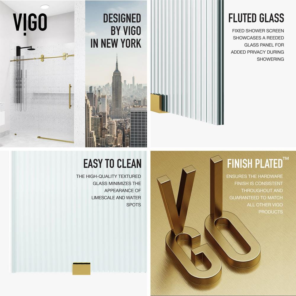 Matte Brushed Gold Frameless Sliding Shower Door with Fluted Glass