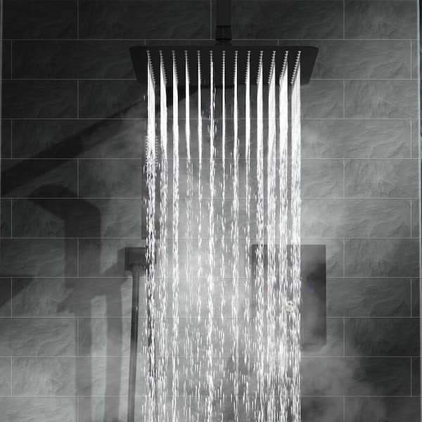 2-Spray Patterns with High Pressure 12 in. Ceiling Mount Rain Shower Head Dual Shower Heads in Matte Black